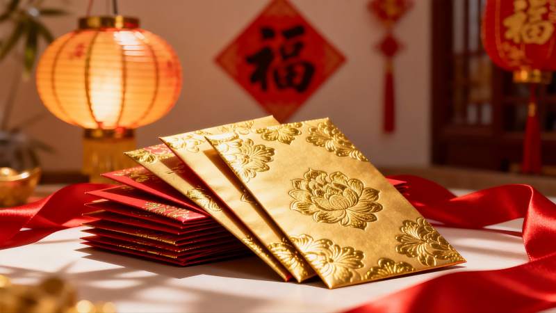 春节红包与灯笼装饰图片