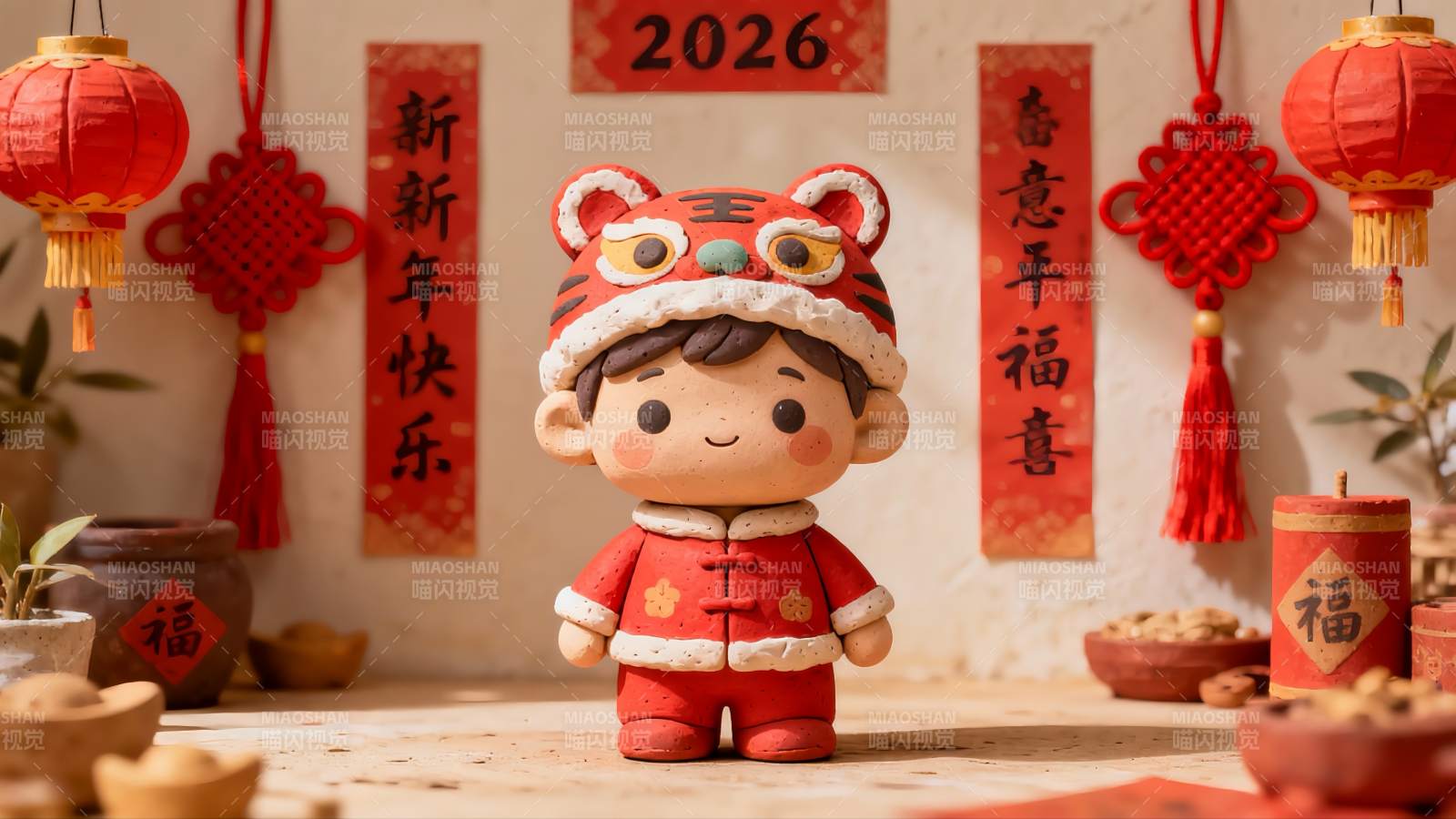 新年虎娃装饰摆件图片