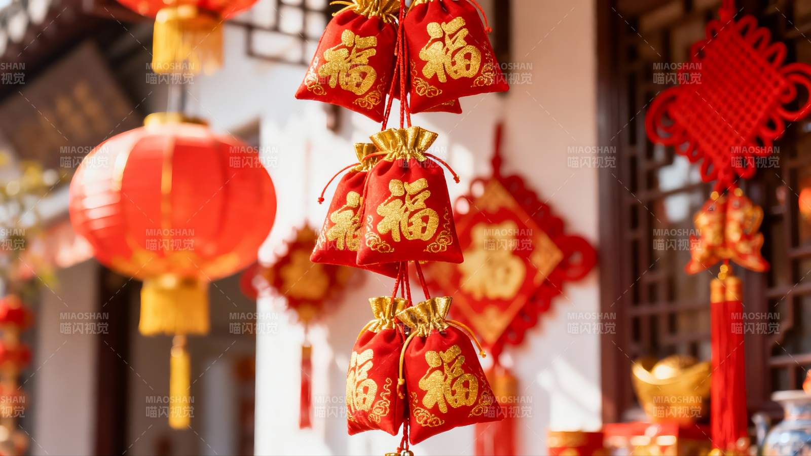 春节装饰红灯笼福袋挂饰图片