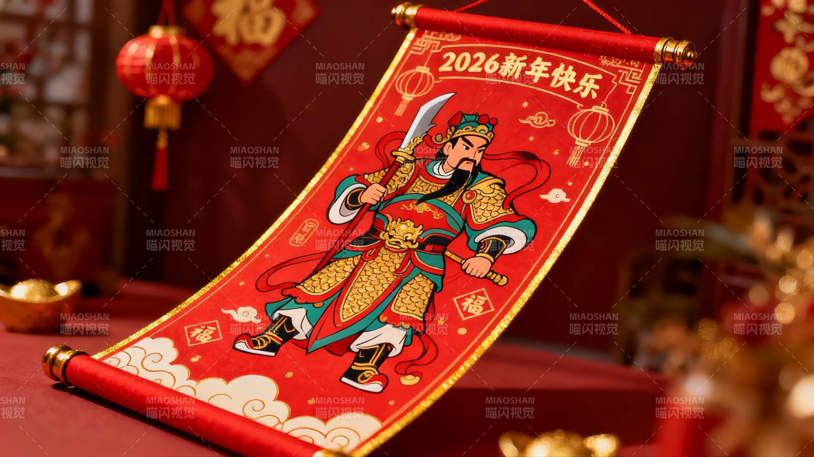 新年挂轴武将图寓意吉祥图片