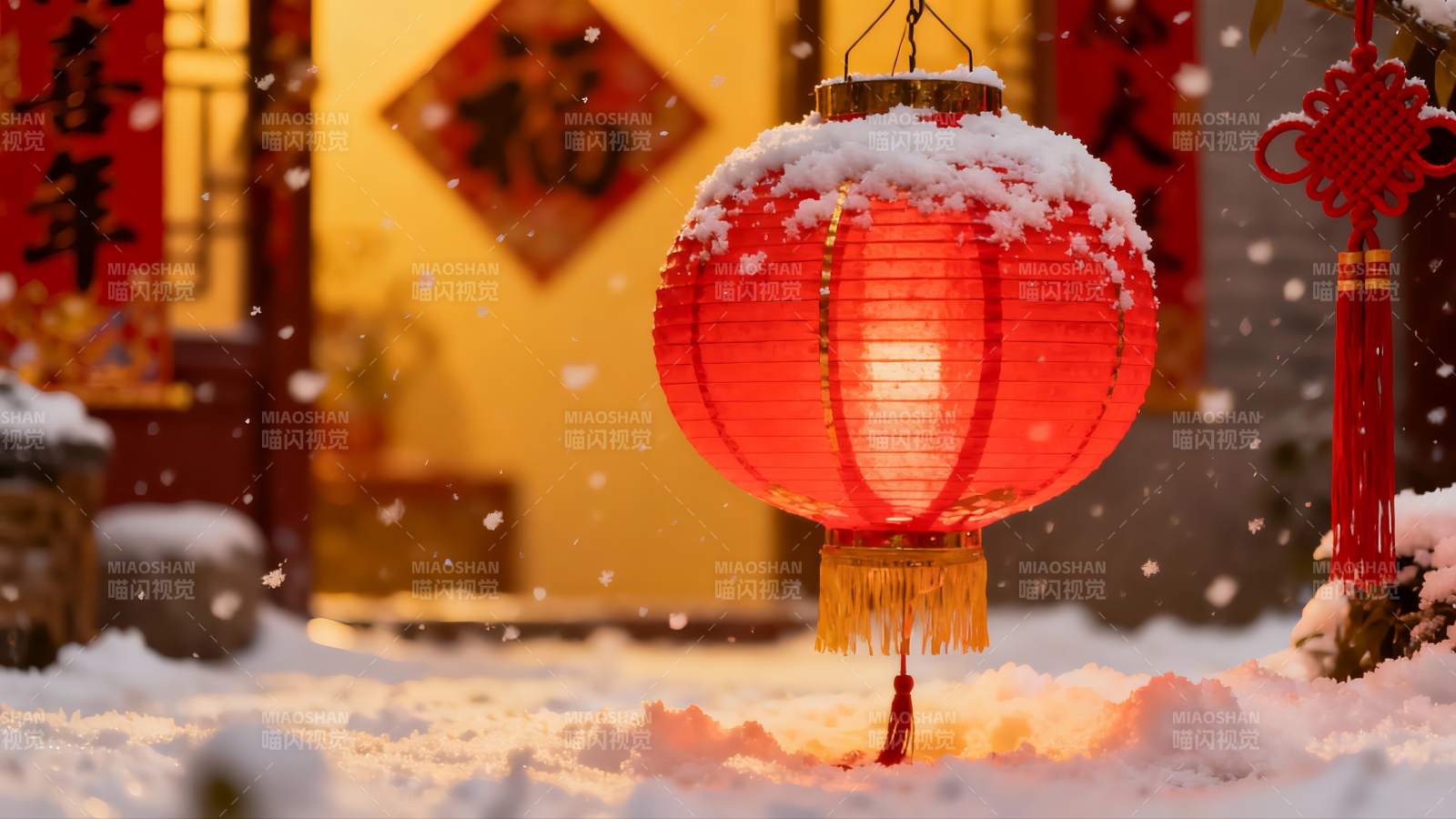 雪中红灯笼节日氛围浓厚图片