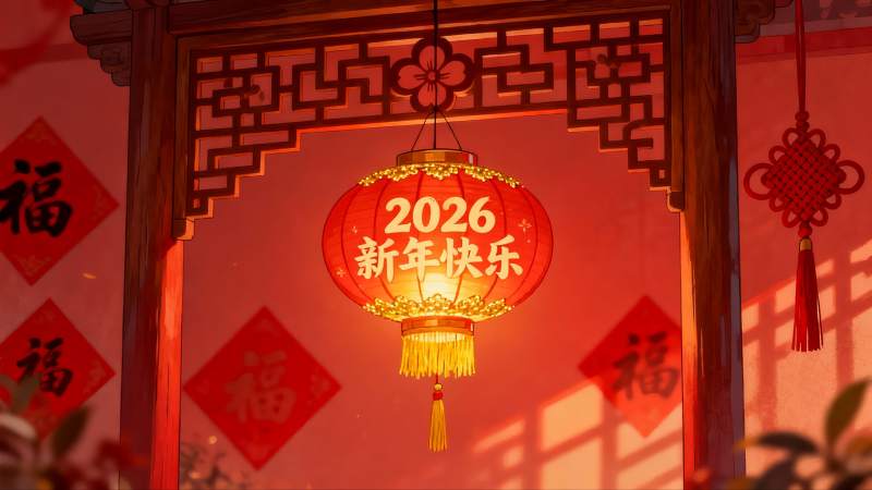 新年灯笼挂门前喜庆氛围浓图片