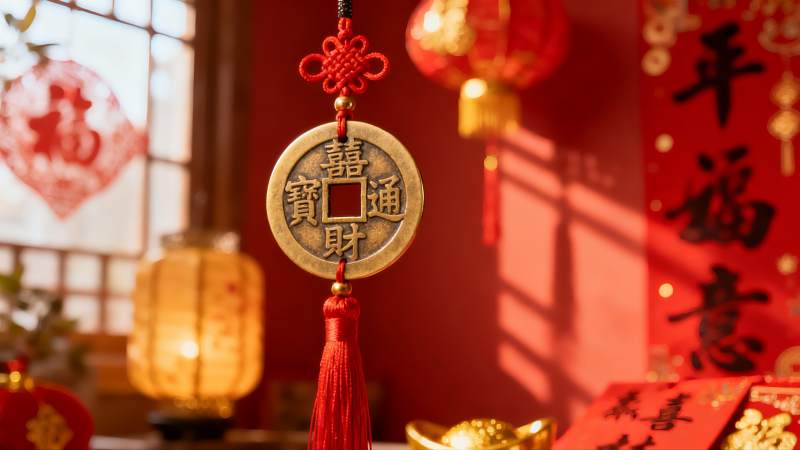 春节装饰挂件特写图片