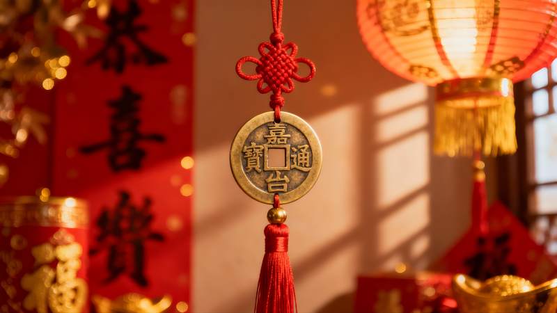 春节装饰挂件特写图片