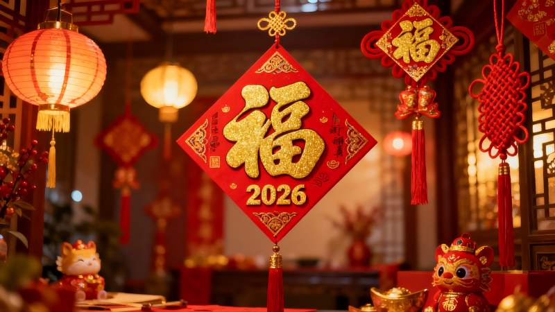 春节室内装饰红灯笼福字图片