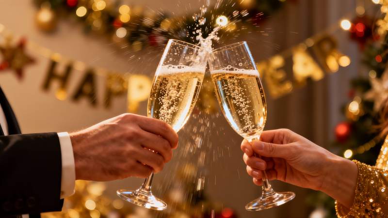 新年庆祝碰杯香槟图片