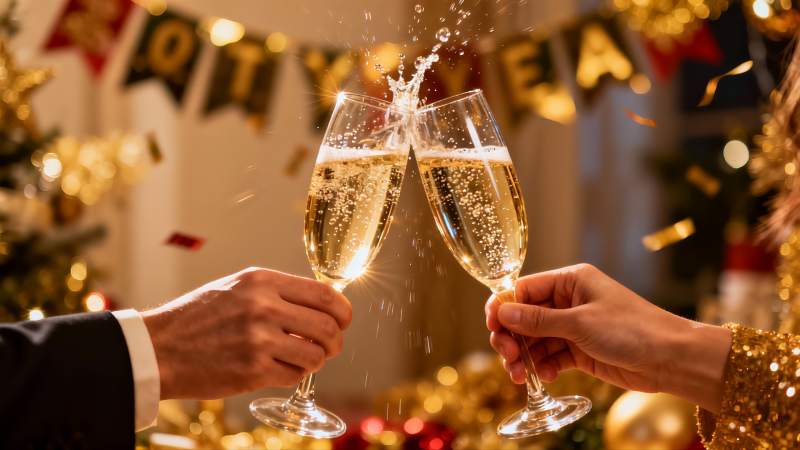 新年庆祝碰杯香槟图片