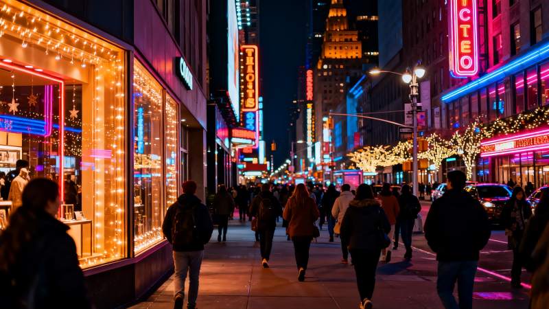 夜晚繁华街道行人漫步图片