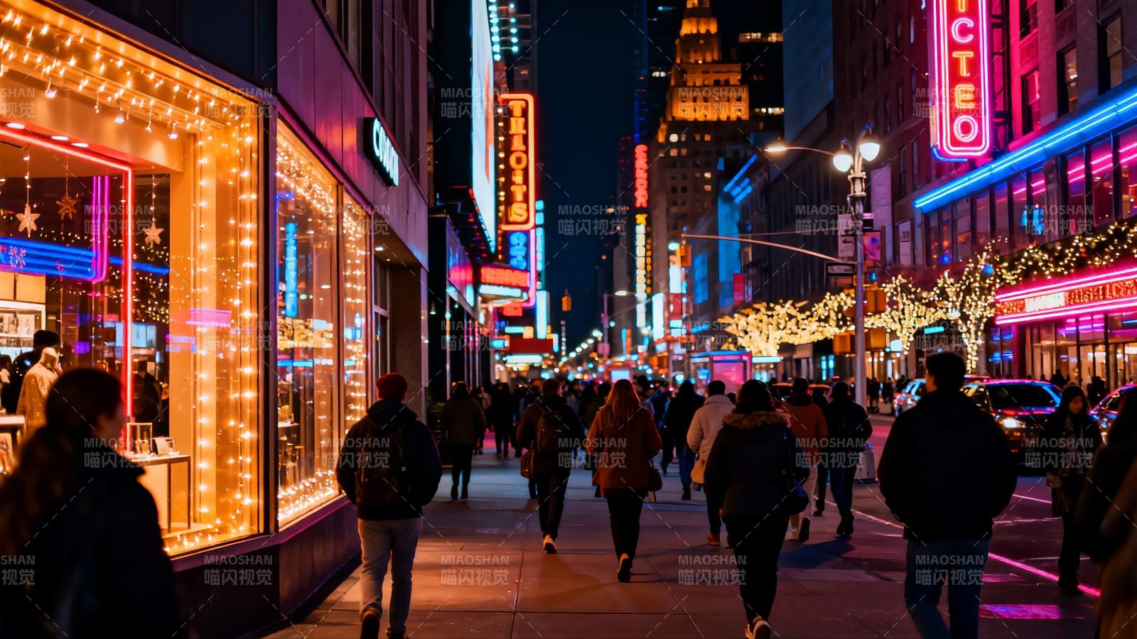 夜晚繁华街道行人漫步图片