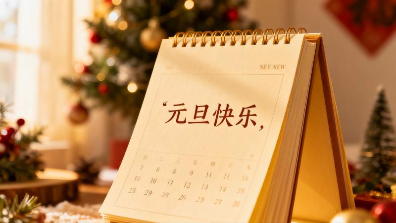 元旦日历与圣诞树温馨场景图片