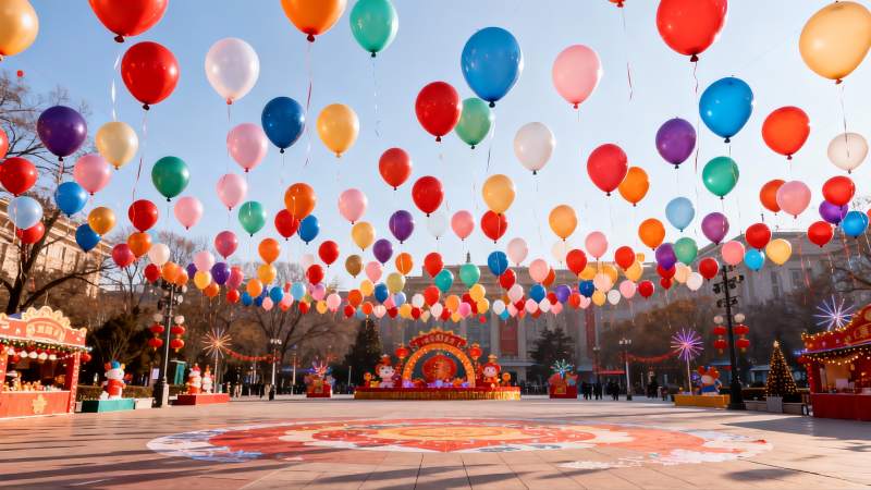节日广场气球装饰热闹非凡图片