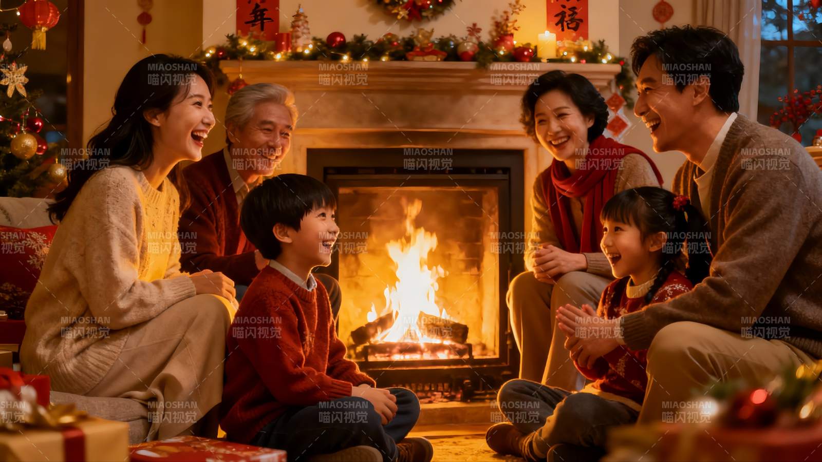 温馨家庭圣诞夜围炉欢聚图片