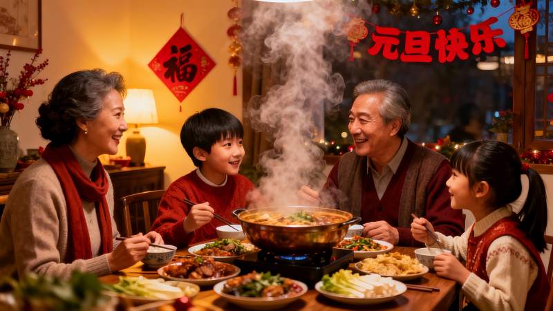 家庭聚餐欢庆元旦图片
