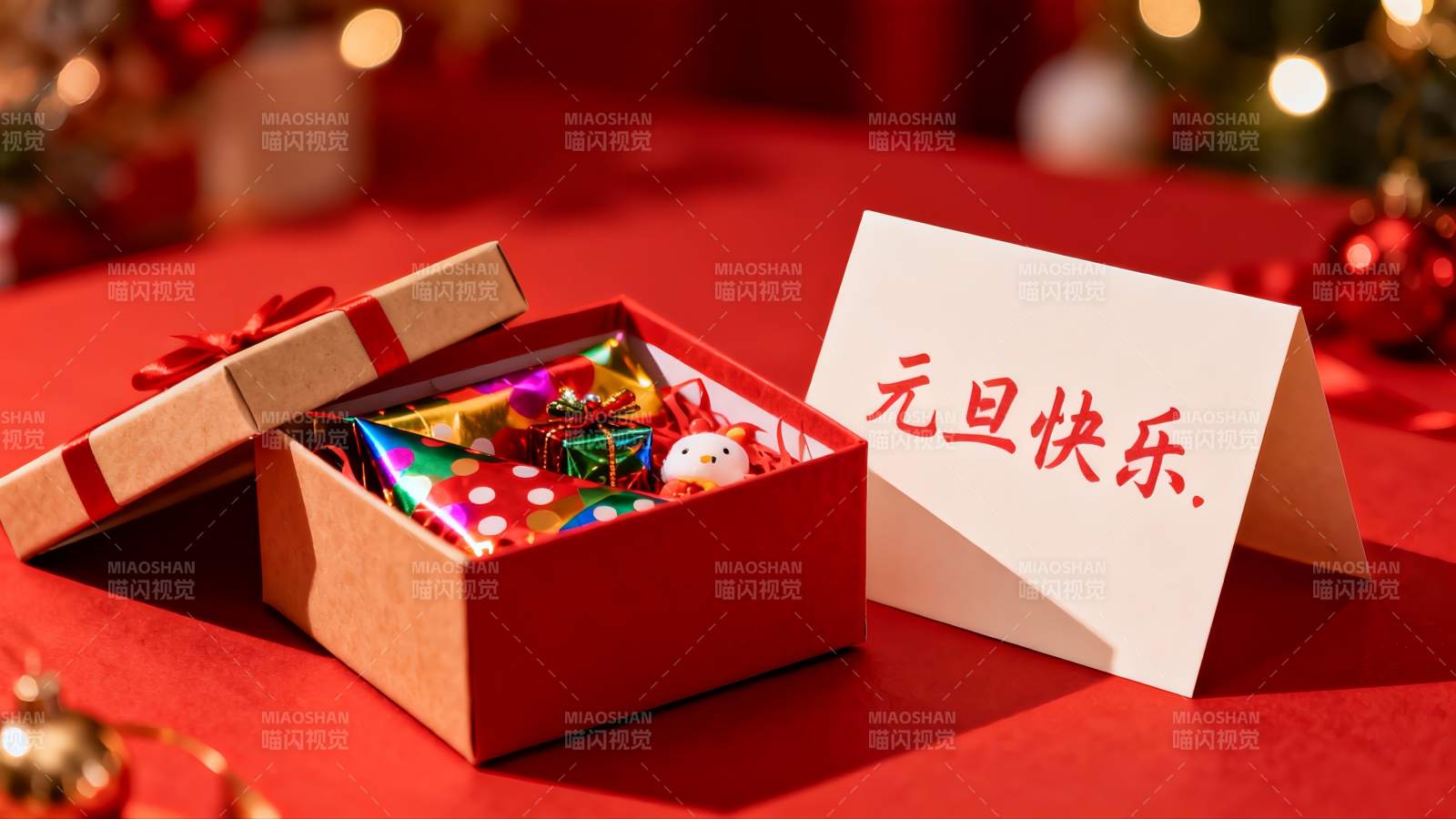 元旦礼物盒与祝福卡片图片