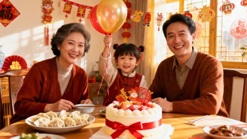 三代同堂庆团圆饭图片