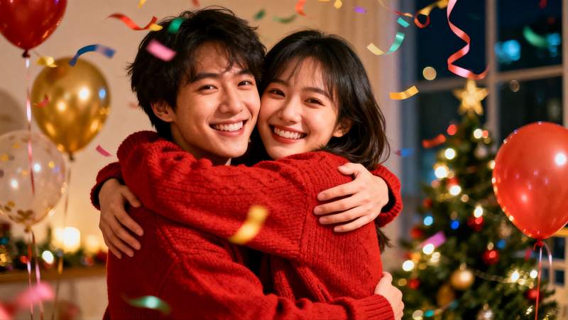 情侣圣诞拥抱庆祝节日图片