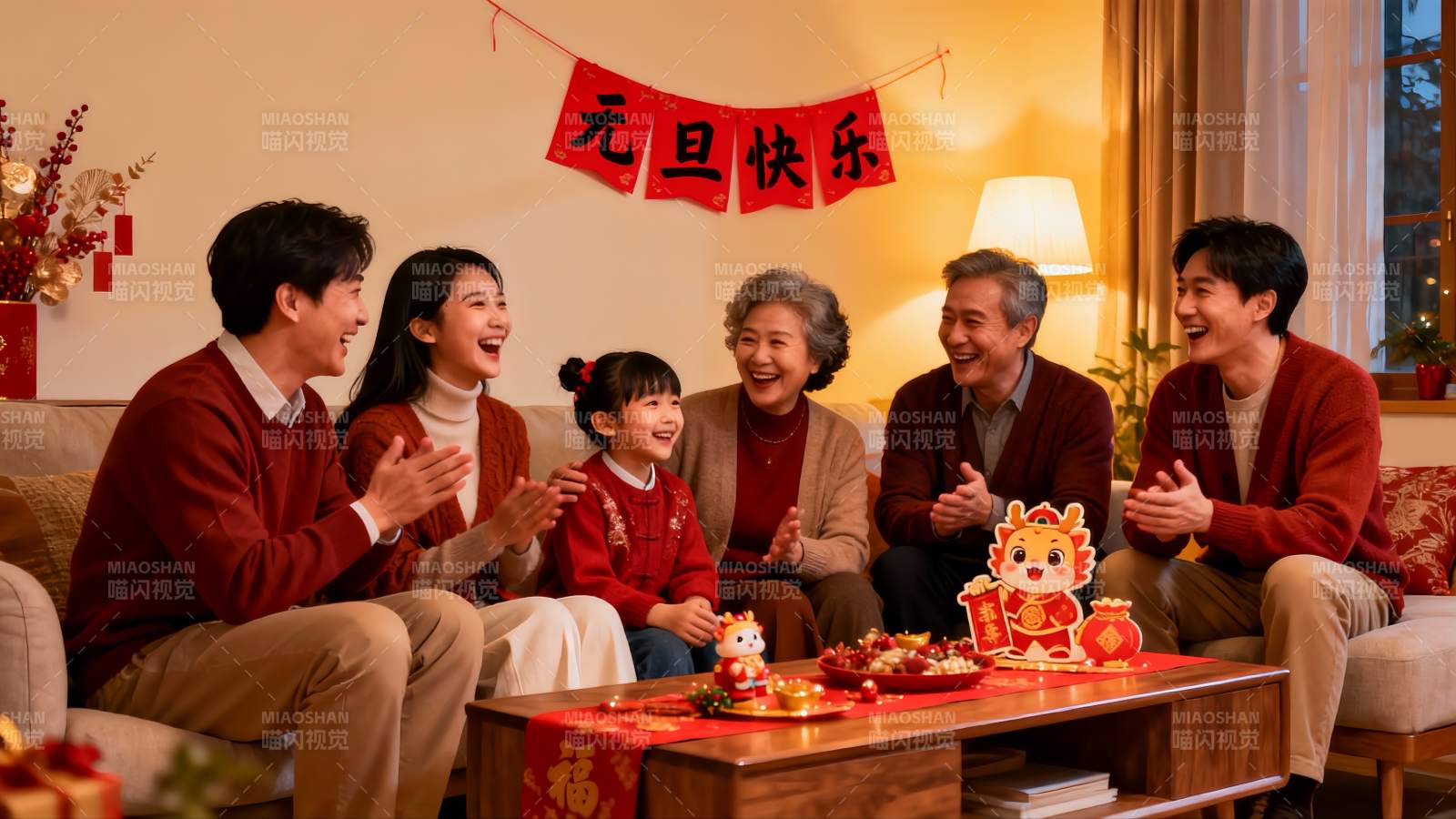家庭团聚欢庆元旦场景图片