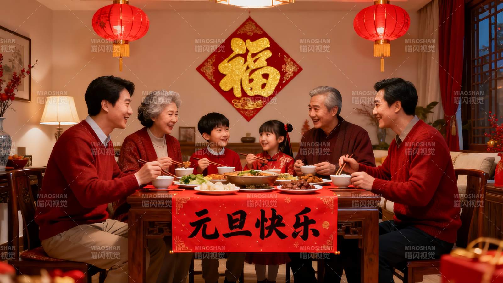 家庭团圆饭欢庆元旦图片