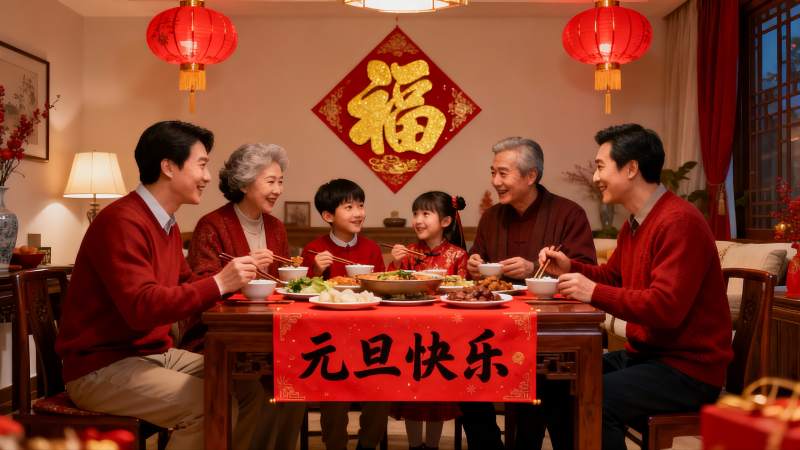 家庭团圆饭欢庆元旦图片
