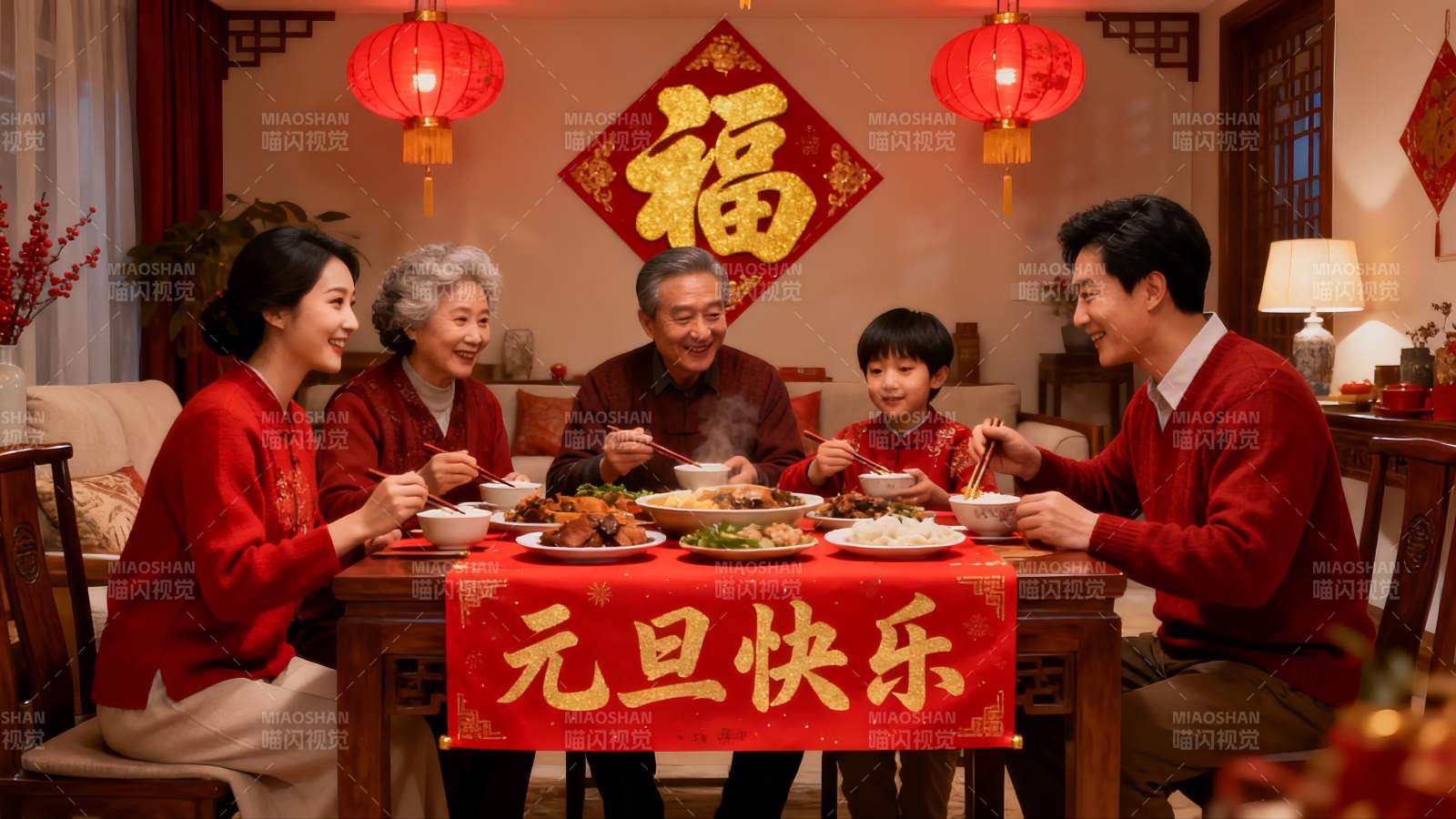 春节家庭聚餐其乐融融图片