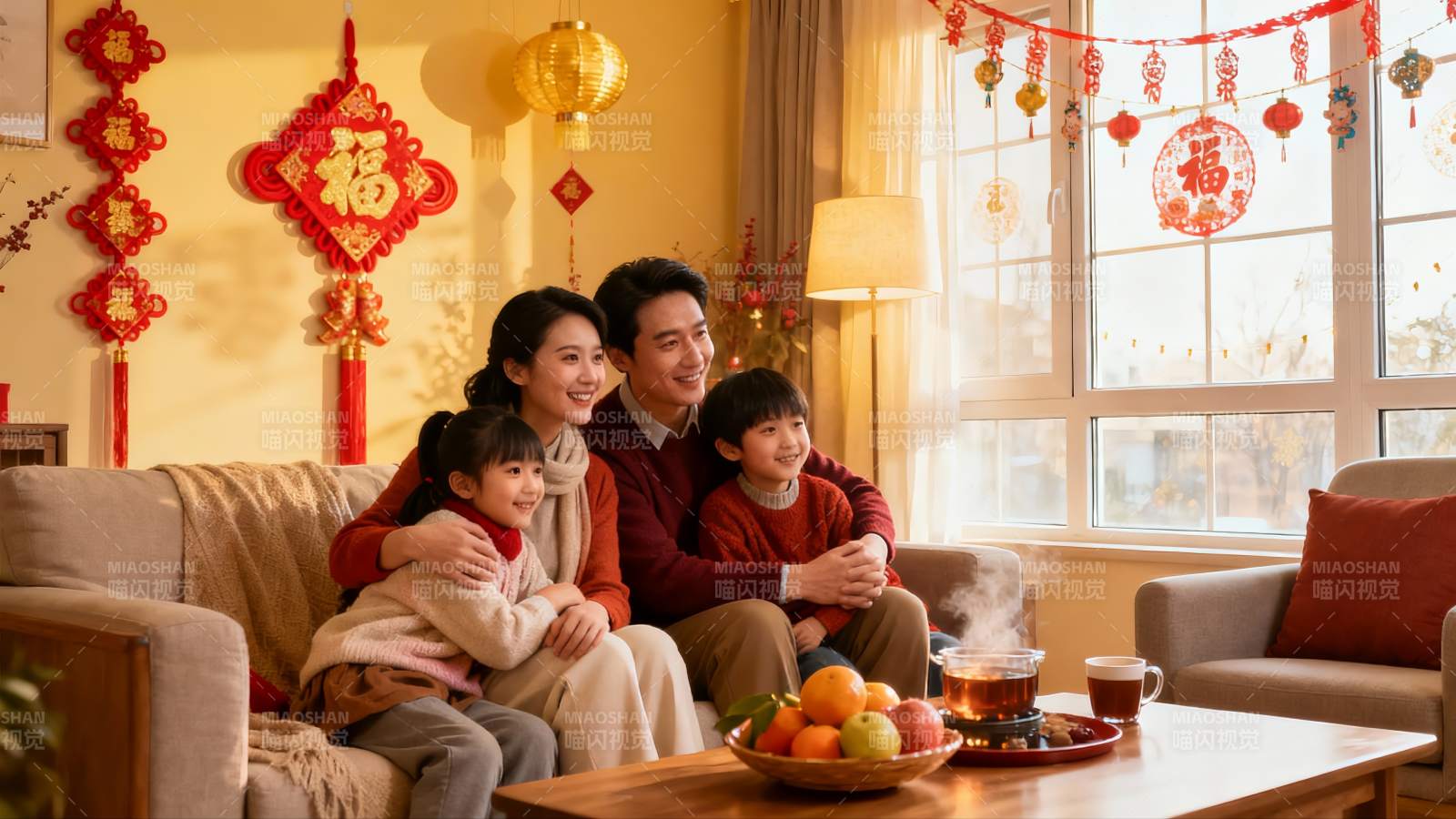 温馨家庭春节团聚客厅场景图片