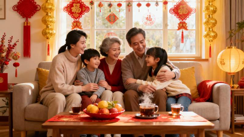 春节家庭团聚温馨场景图片