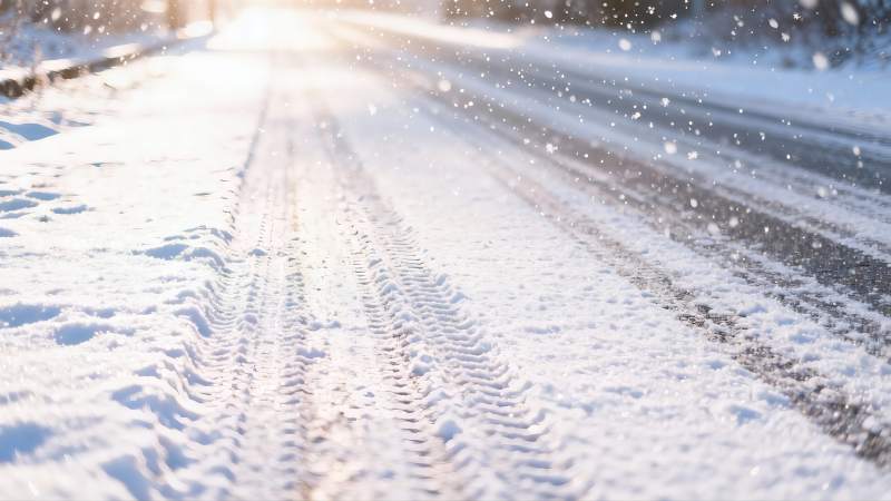雪地车辙阳光洒图片