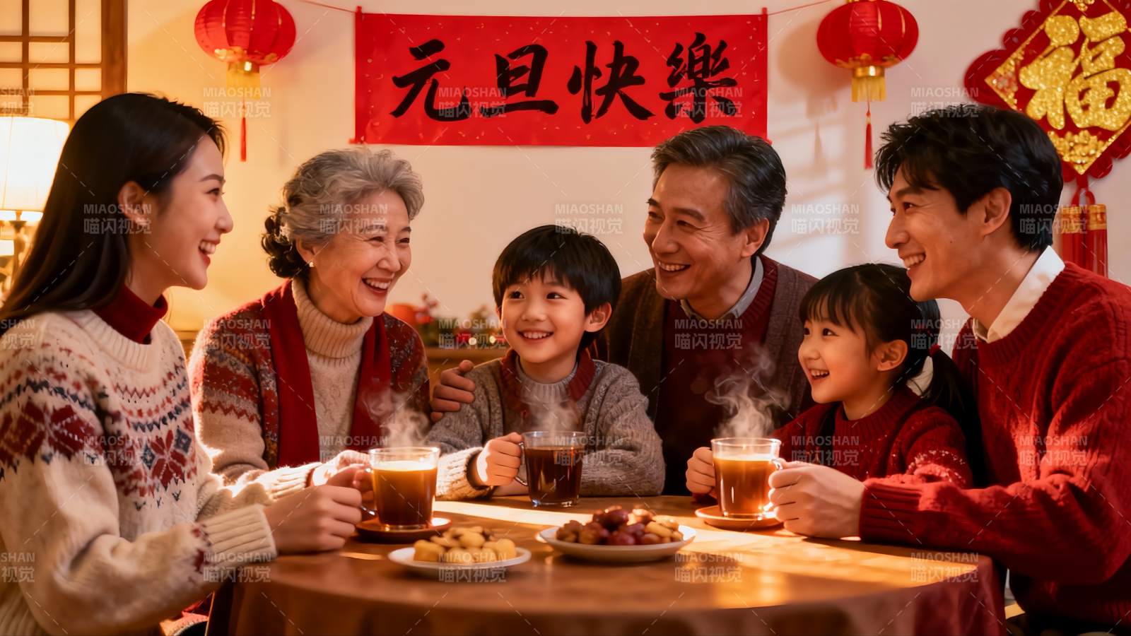 家庭元旦团聚温馨场景图片