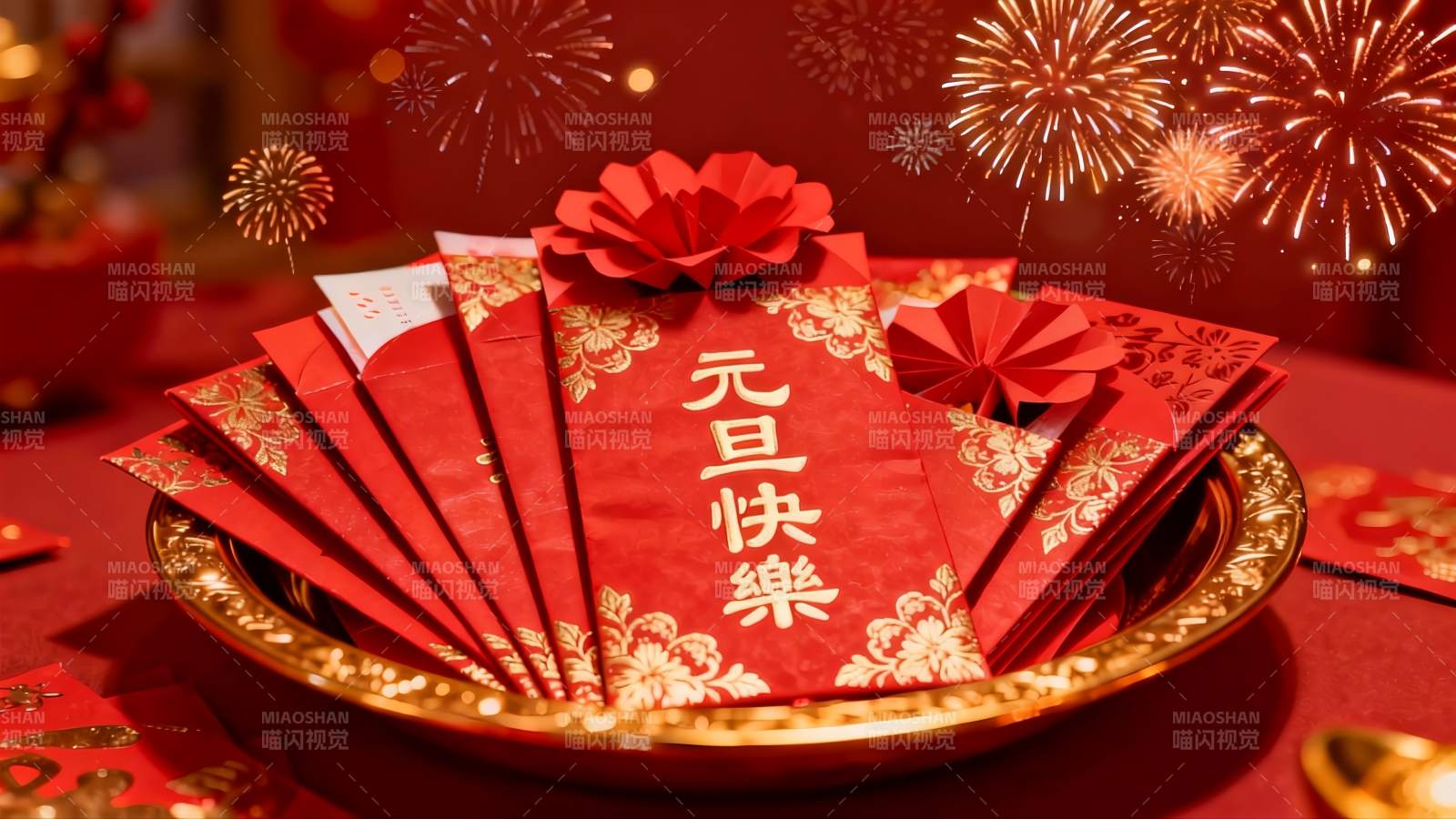 元旦红包烟花喜庆场景图片