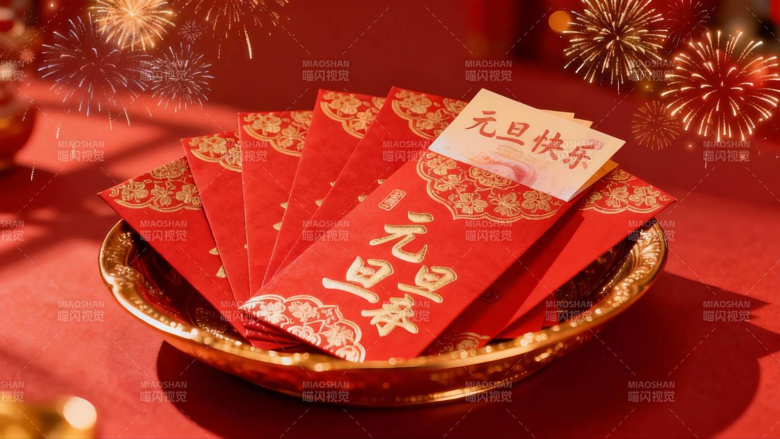 新年红包烟花喜庆场景图片