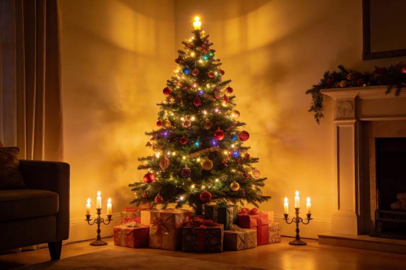 温馨圣诞树与礼物盒图片