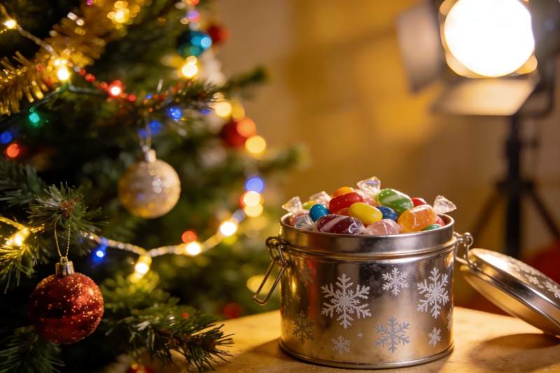 圣诞树旁的糖果罐图片