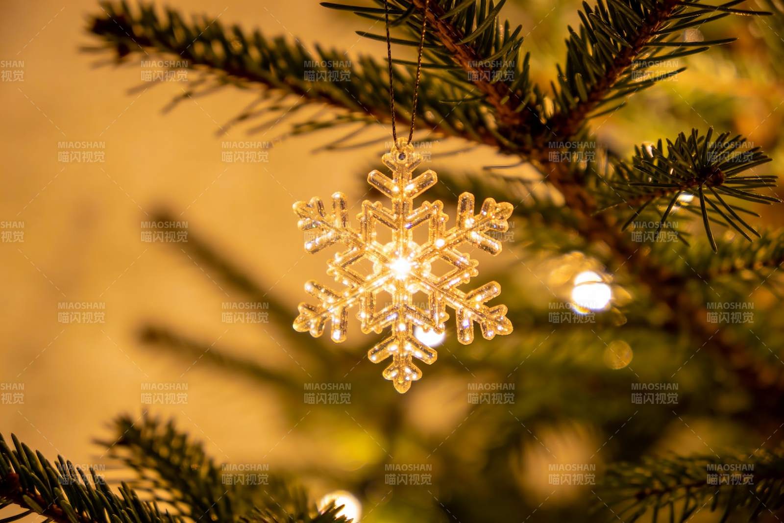 圣诞树上的雪花装饰灯图片