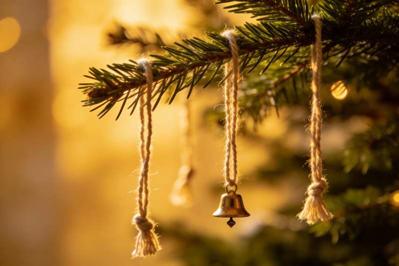 圣诞树铃铛装饰特写图片