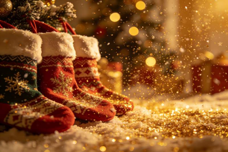 圣诞袜雪景温馨节日氛围图片
