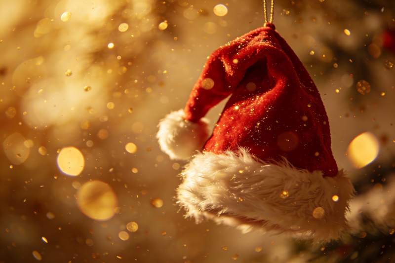 圣诞帽悬挂闪烁金光图片