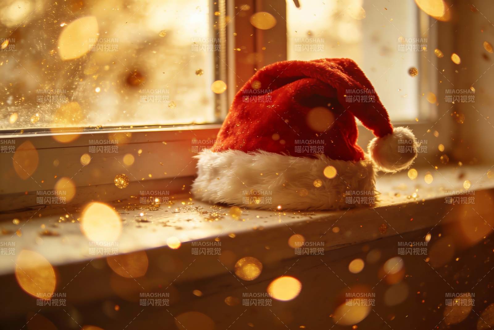 圣诞帽窗台光影梦幻图片