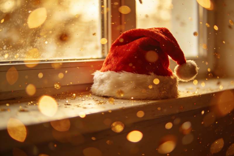 圣诞帽窗台光影梦幻图片