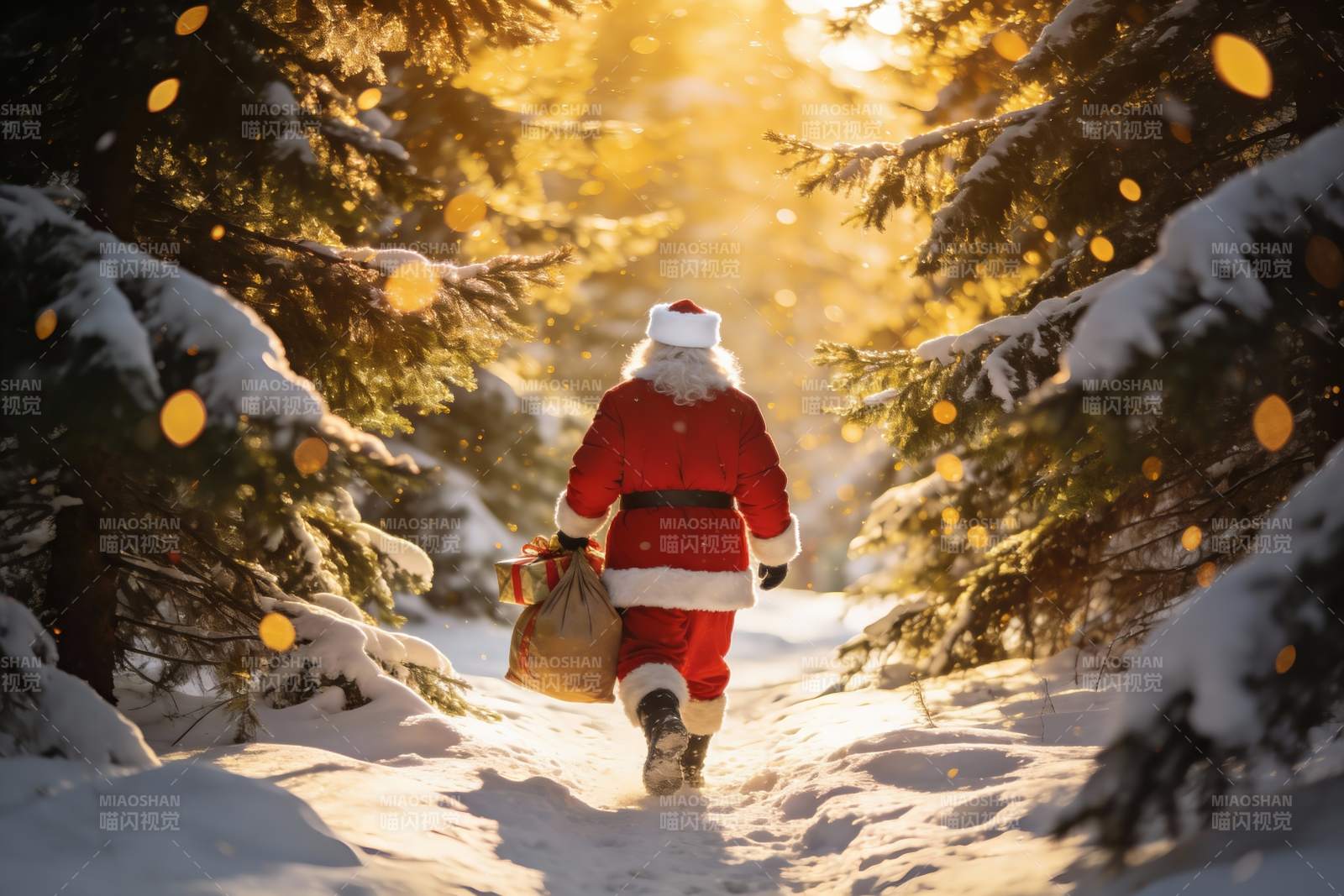 圣诞老人雪林送礼图片