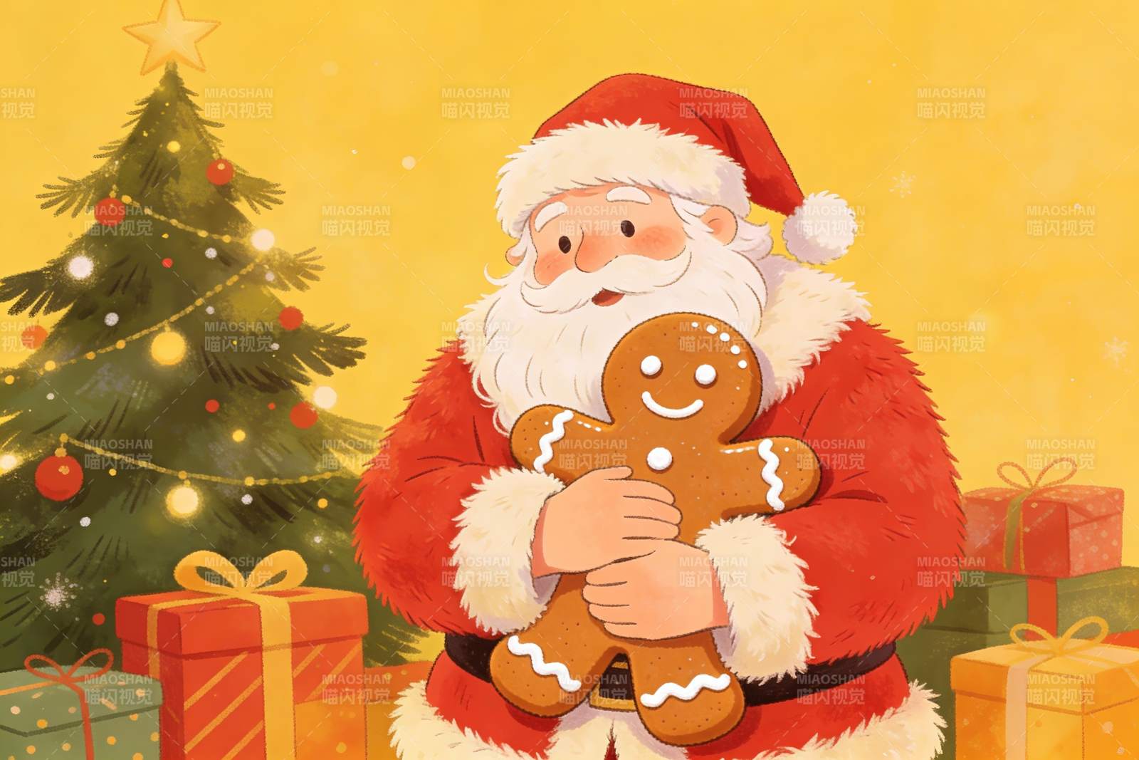 圣诞老人怀抱姜饼人庆祝节日图片