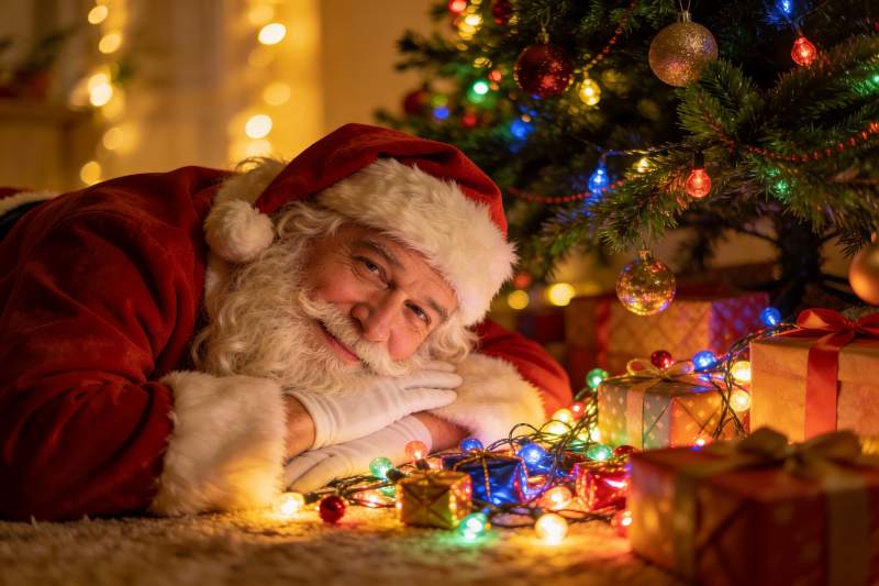 圣诞老人树下温馨场景图片