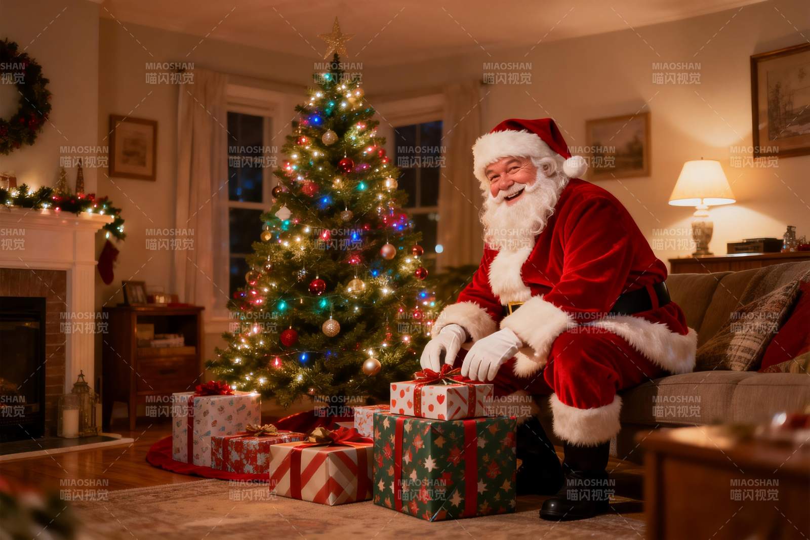 圣诞老人客厅庆祝节日图片