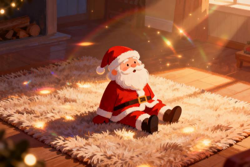 圣诞老人坐地毯上温馨场景图片