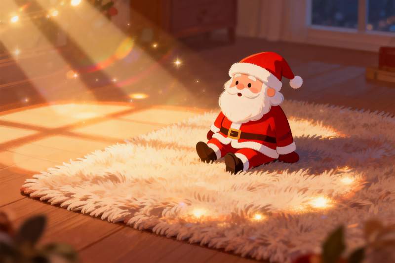 圣诞老人坐地毯上温馨场景图片