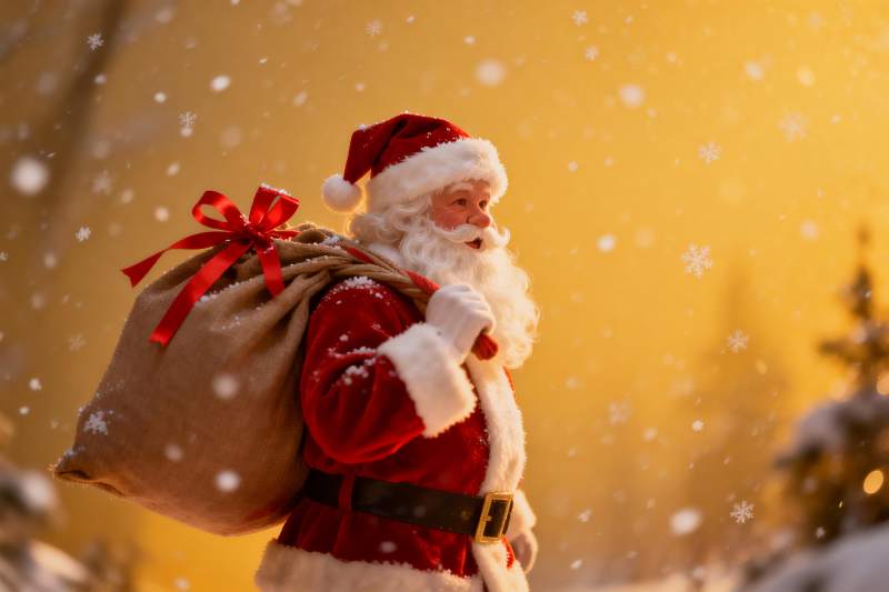 圣诞老人雪中送礼图片