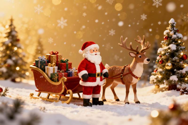 圣诞老人雪橇驯鹿节日场景图片