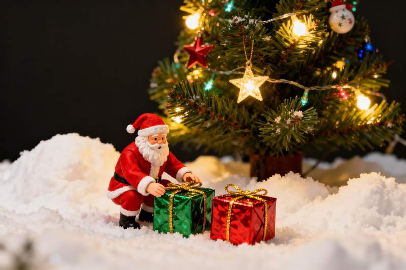 圣诞老人雪地礼物场景图片