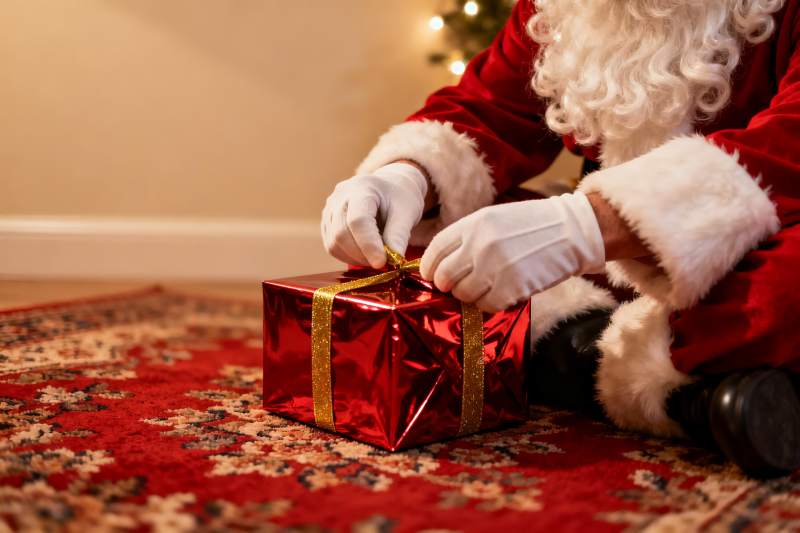 圣诞老人系礼物盒丝带图片