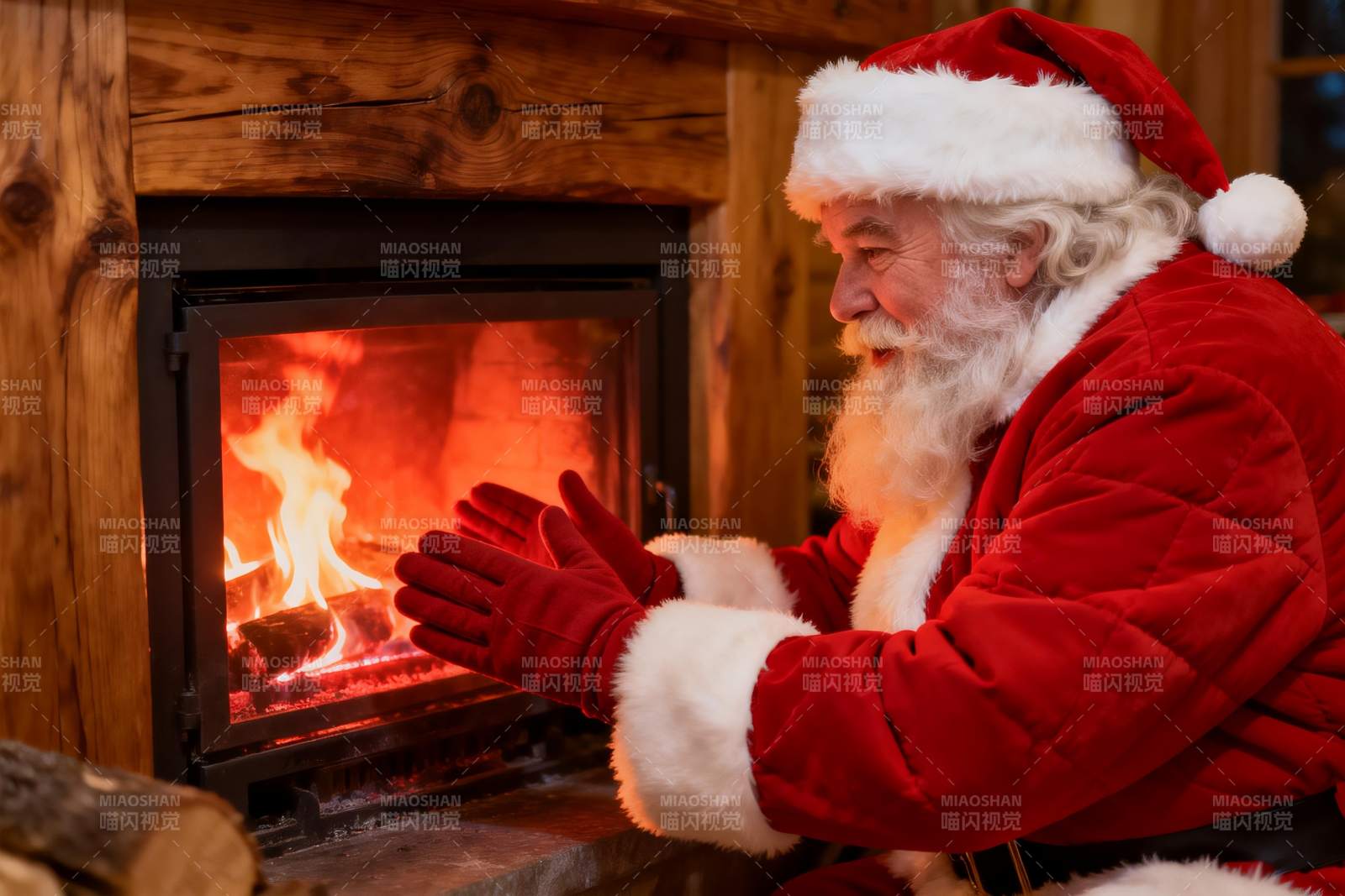 圣诞老人烤火取暖图片