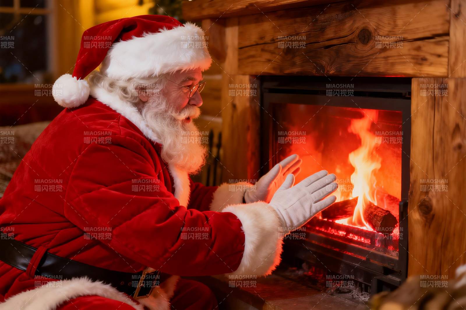 圣诞老人烤火图片